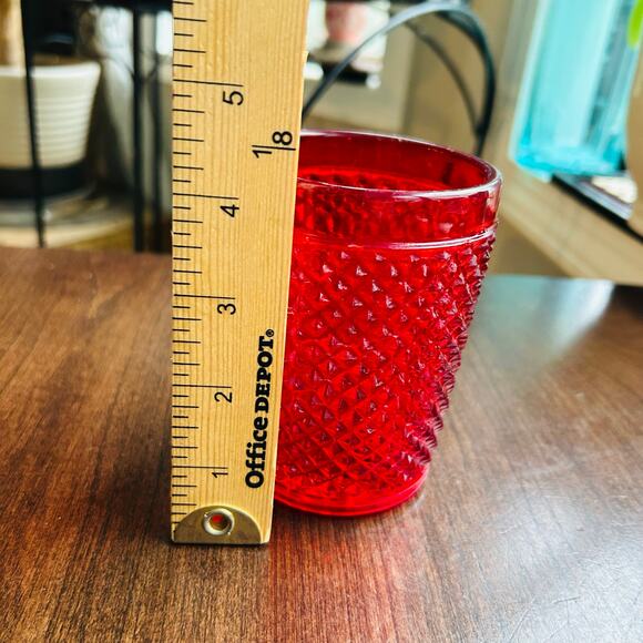 Vintage red hobnail cut glass red tumbler candle holder 4.5” - Picture 7 of 8